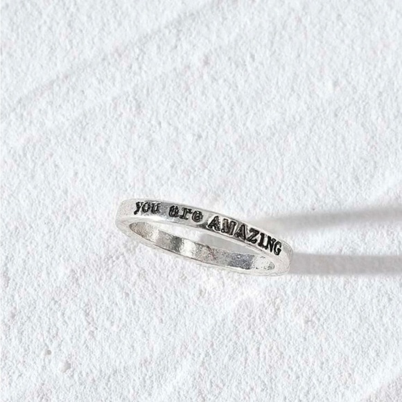 Silver “You Are Amazing” Engraved Band Ring - Picture 2 of 8